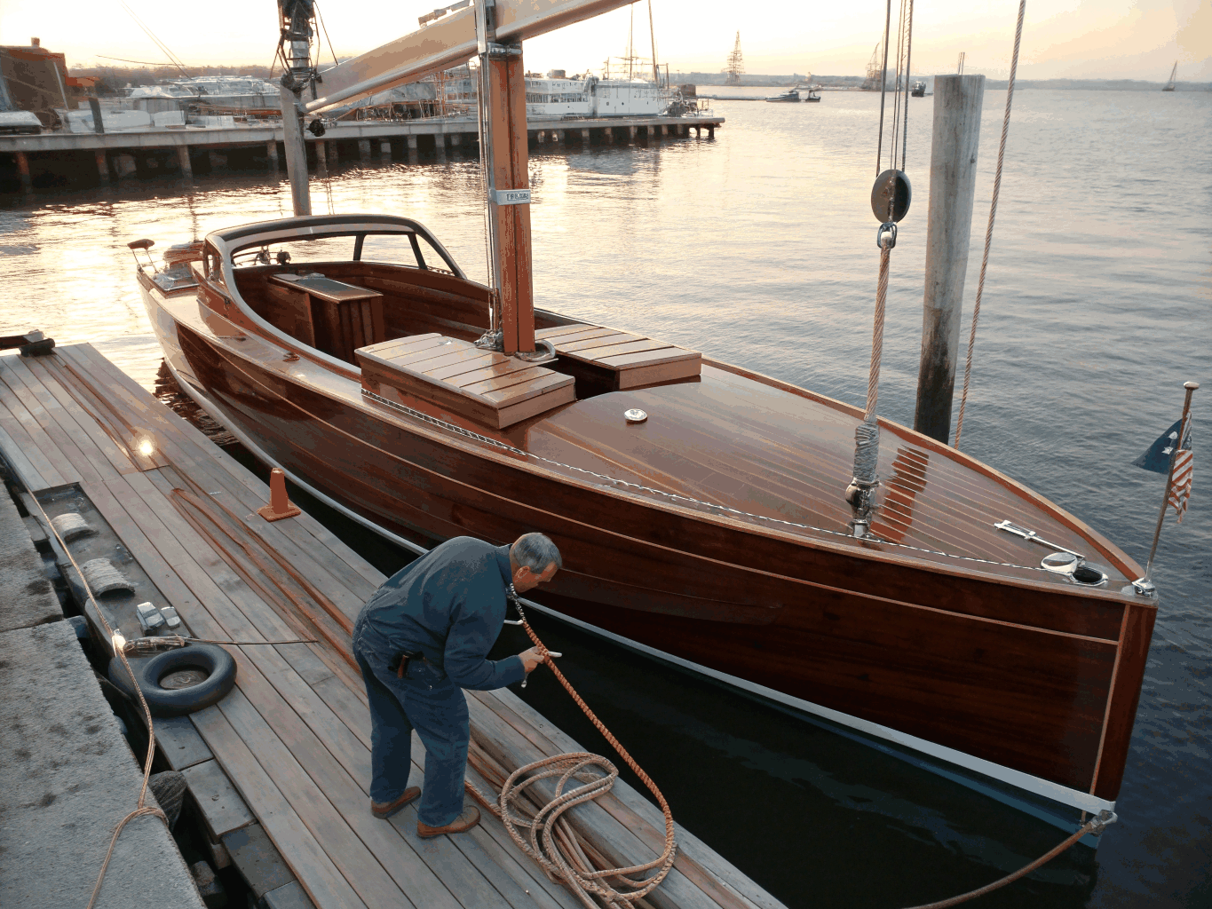 Custom marine canvas installation on a boat at the dock